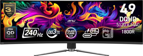 Desktop PC & Monitoare - Monitor Consumer MSI MPG 491CQPX QD-OLED, 49", 5120 x 1440 pixeli, Black, 2 ani Garantie