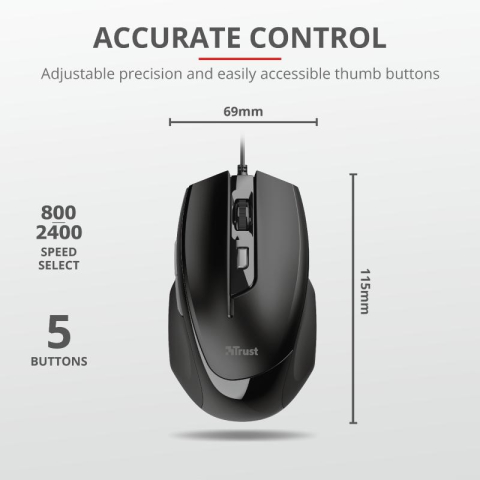 Mouse Trust Voca Comfort Mouse, 2400 dpi, negru [4]