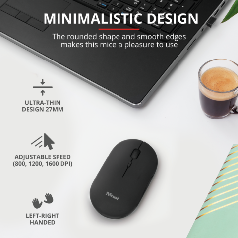 Mouse Wireless Trust Puck Rechargeable Wireless Ultra-Thin Mouse, 1600 dpi, Negru [2]