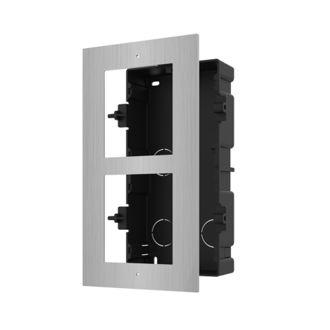 Accesorii - Panou frontal pentru 2 module de videointerfon modular Hikvision DS-KD- ACF2/S; permite conectarea a 2 module de interfon modular; montare incastrata; material otel inoxidabil; doza de plastic inclusa