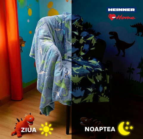 Textile pat - Patura model fosforescent,Dino,200x220