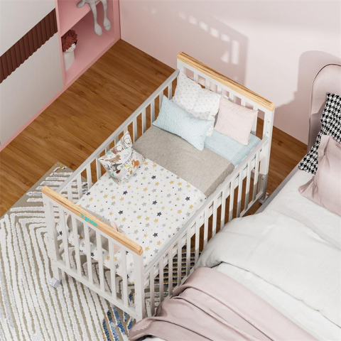 Patut din lemn bebe, +0 luni, 120x60 cm, culoare alb, laterala culisanta, reglabil pe 3 nivele de inaltime, U-Grow [6]