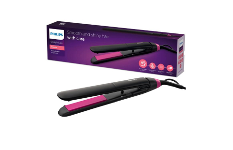 Placi de indreptat parul - Placa de indreptat parul PHILIPS BHS375/00, Cu placi ceramice cu infuzie cheratina, 2 trepte de temperatura, 220C, timp de incalzire 60s, Negru, L x A x I (mm) 54x346x90