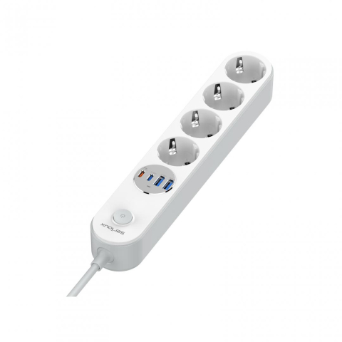 Prelungitor cu protectie Serioux SRXP-PS44W, 4 prize schuko, Tensiune intrare: 100-240V, 50-60Hz, Tensiune ieşire (total): 2500W-10A, 4 porturi USB (auto max), USB-C1-20W si USB-C2/A1/A2-12W, Amperaj  [3]