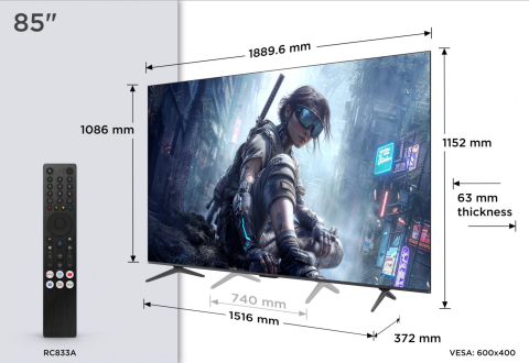 Televizor TCL QD-MiniLED 85T8D, 215 cm, Smart Google TV, 4K Ultra HD, 144Hz, Onkyo [2]