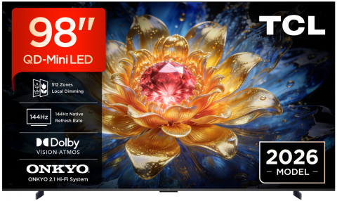 Televizoare - Televizor TCL QD-MiniLED 98T8D, 248 cm, Smart Google TV, 4K Ultra HD, 144Hz, Onkyo (Model 2026)