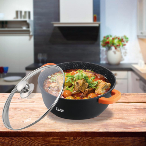 SEMIOALA ALUMINIU TURNAT+CAPAC , 24 cm x 11.5 cm , 4.4 L, DARK LINE, COOKING BY HEINNER [1]