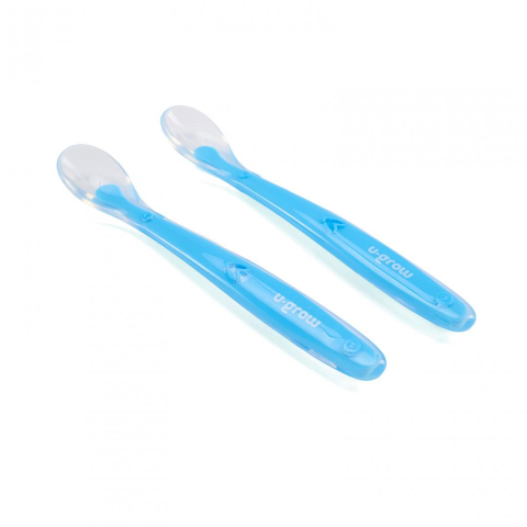 Articole hranire bebelusi - Set 2 lingurite silicon , light blue, U-Grow