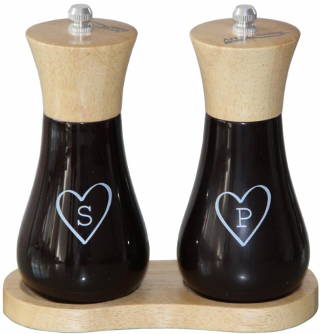 Rasnite & dozatoare condimente - SET 2 RASNITE SARE & PIPER 15 CM +SUPORT DIN LEMN, ART OF DINING BY HEINNER