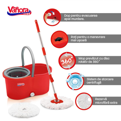 SET CURATENIE CU MOP ROTATIV, CLEAN360, ROSU [4]