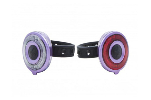 Accesorii ciclism - Set lumini far+stop, 2 LED-uri rosii, 2 LED-uri uri albe, Baterii: 2 x 2 CR2032 3V, Greutate: 2x35gr, Autonomie:70/95 h
