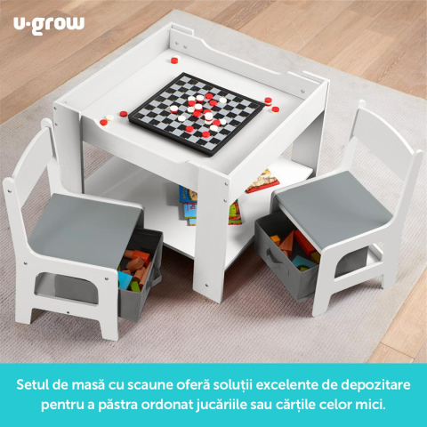 Set masuta si 2 scaune pentru copii , alb MDF, U-Grow [5]