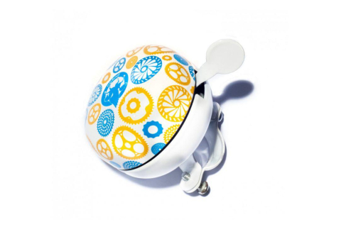 Accesorii ciclism - Sonerie Ding-Dong Pegas 60mm, model 5, Otel, Alb cu Albastru+Maro