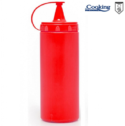 Boluri & Cutii alimente - STICLA DISPENSER PENTRU SOSURI 1000 ML ROSU, CHEF LINE, COOKING BY HEINNER