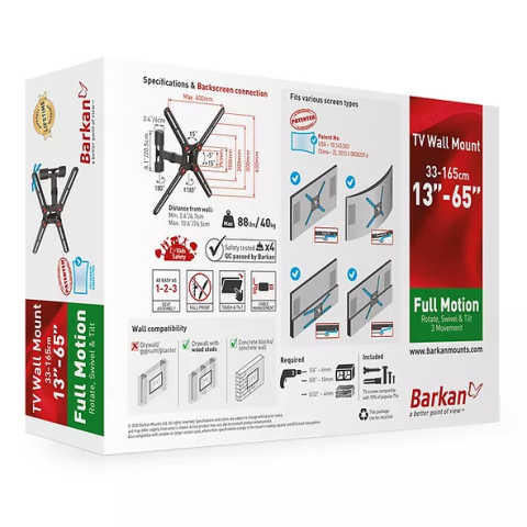 Suport TV de perete, Barkan BM331, Fix, 13"- 65", VESA 400 x 400 mm, suporta pana la 40kg, negru [2]
