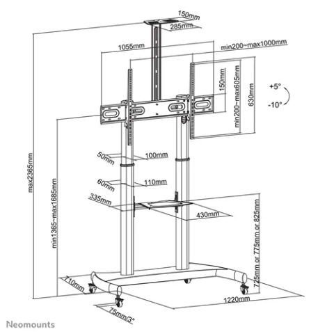 Suport TV de podea, Neomounts by Newstar PLASMA-M1950E, Reglabil, 60"-100", VESA 1000x600, suporta pana la 100kg, negru [2]