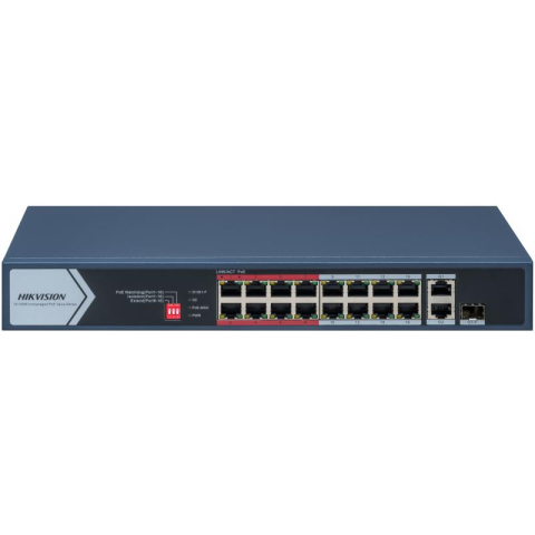 IT & Digital Signage - Switch PoE Hikvision DS-3E0318P-E/M(C): 16 × 10/100 Mbps PoE port,1× Gigabit RJ45 port,1 × Gigabit combo, 16 porturi PoE maxim 30W, buget PoE 130W, tensiune alimentare 100~240 V AC, 50/60 Hz, Max. 2.5