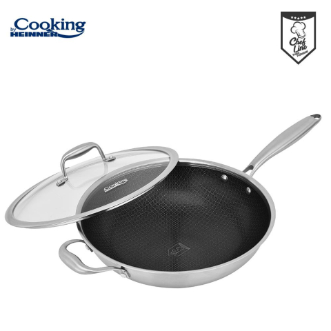 TIGAIE WOK INOX + CAPAC STICLA 30x8.5 CM, 4.5L, TITANIUM3, COOKING BY HEINNER [1]