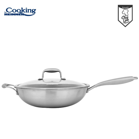TIGAIE WOK INOX + CAPAC STICLA 30x8.5 CM, 4.5L, TITANIUM3, COOKING BY HEINNER [2]