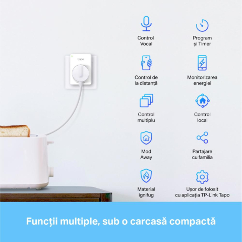 TP-Link MINI SMART WI-FI SOCKET TAPO P110(4-PACK), Protocol: IEEE 802.11b/g/n, Bluetooth 4.2 (doar pentru onboarding), 2.4 GHz, Cerințe de sistem: Android 4.4 sau o versiune mai recentă, iOS 9.0 sau o [4]