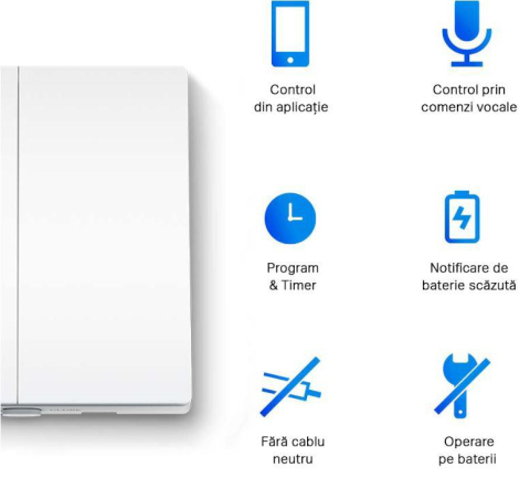 TP-LINK TAPO S220 intrerupator inteligent dublu (NECESITA HUB TAPO), Wireless: 868 MHz, incarcare maxima: 600 W LED/600W CFL/1000W INC/1000WFTL/Ventilator de 50 W, Dimensiuni: 87.1 × 86 × 41 mm, Alime [1]