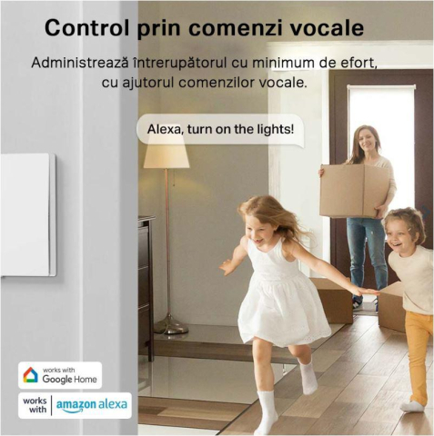 TP-LINK TAPO S220 intrerupator inteligent dublu (NECESITA HUB TAPO), Wireless: 868 MHz, incarcare maxima: 600 W LED/600W CFL/1000W INC/1000WFTL/Ventilator de 50 W, Dimensiuni: 87.1 × 86 × 41 mm, Alime [2]