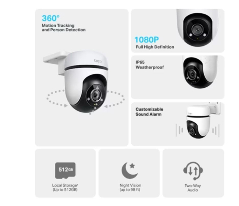 Camera Supraveghere WIFI Tp-link, wireless Tapo C500, Senzor 1/3", , REZOLUTIE: 1080p Full HD(1920 x 1080 px), IR 30M, standarde si protocoale: IEEE 802.11b/g/n, 2.4 GHz, raza vizuala 360° pe orizonta [1]