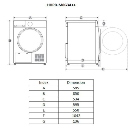 Uscator de rufe HEINNER HHPD-M8G3A++, 8 kg, Clasa: E, Alb [2]