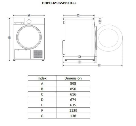 Uscator de rufe HEINNER HHPD-M9G5PBKD++, 9 kg, Clasa: D, Alb [4]