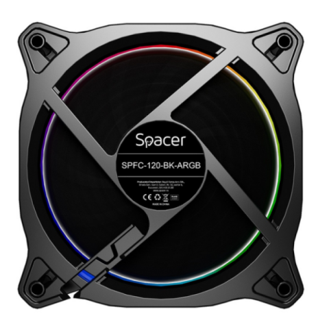 Componente PC - Ventilator Carcasa SPACER SPFC-120-BK-ARGB, 12 cm, 1200 rpm, ARGB