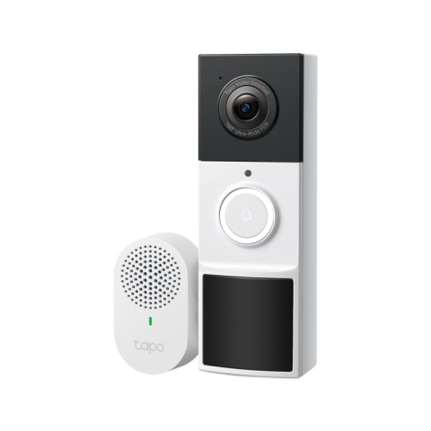 Interfonie - Video Doorbell Camera 1×Tapo D210 + 1×Tapo D100C SPEC: 2K 3MP(2304×1296), 2.4 GHz, 6400mAh rechargeable lithium-ion battery, Chime included FEATURE: Ringtones, Head to Toe View(16:9), Smart Detection 