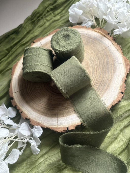 Panglică de bumbac verde olive inchis pentru decor elegant | AnArt Boutique [3]