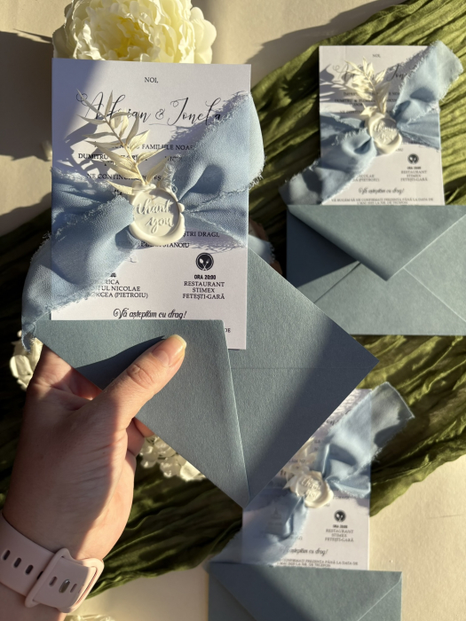 Panglică de mătase albastru prăfuit pentru decor elegant | AnArt Boutique [7]