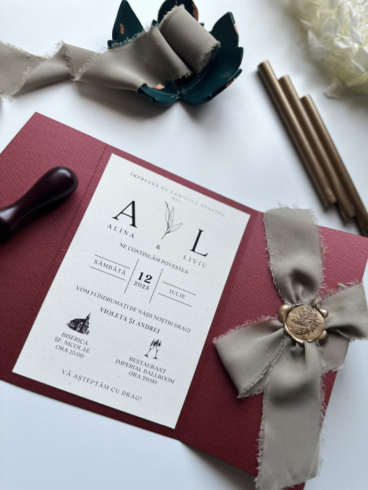 Panglică de mătase olive pentru invitatii nunta | AnArt Boutique [5]