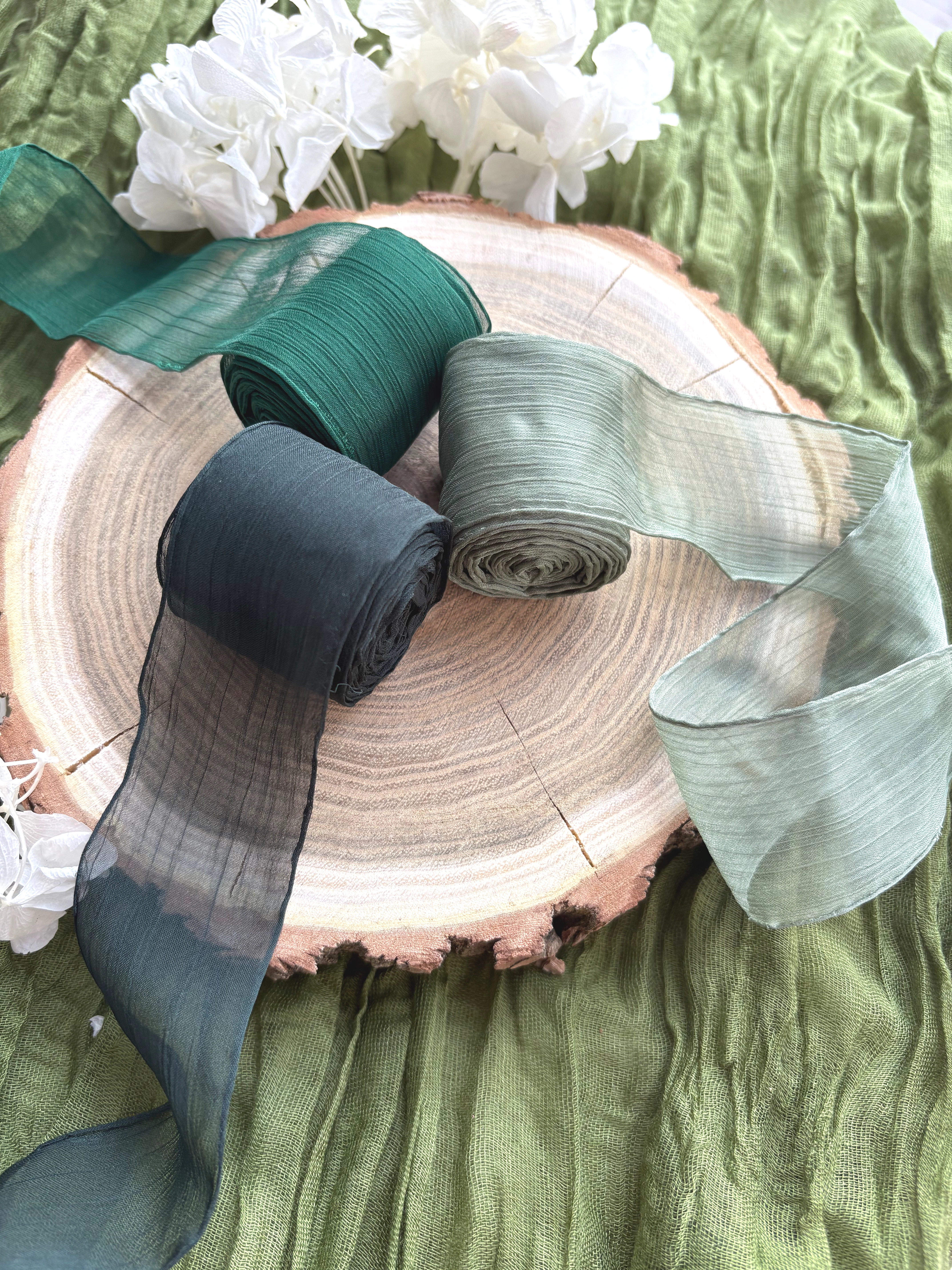 Panglică șifon texturat verde pădure – ideală evenimente | AnArt Boutique [1]