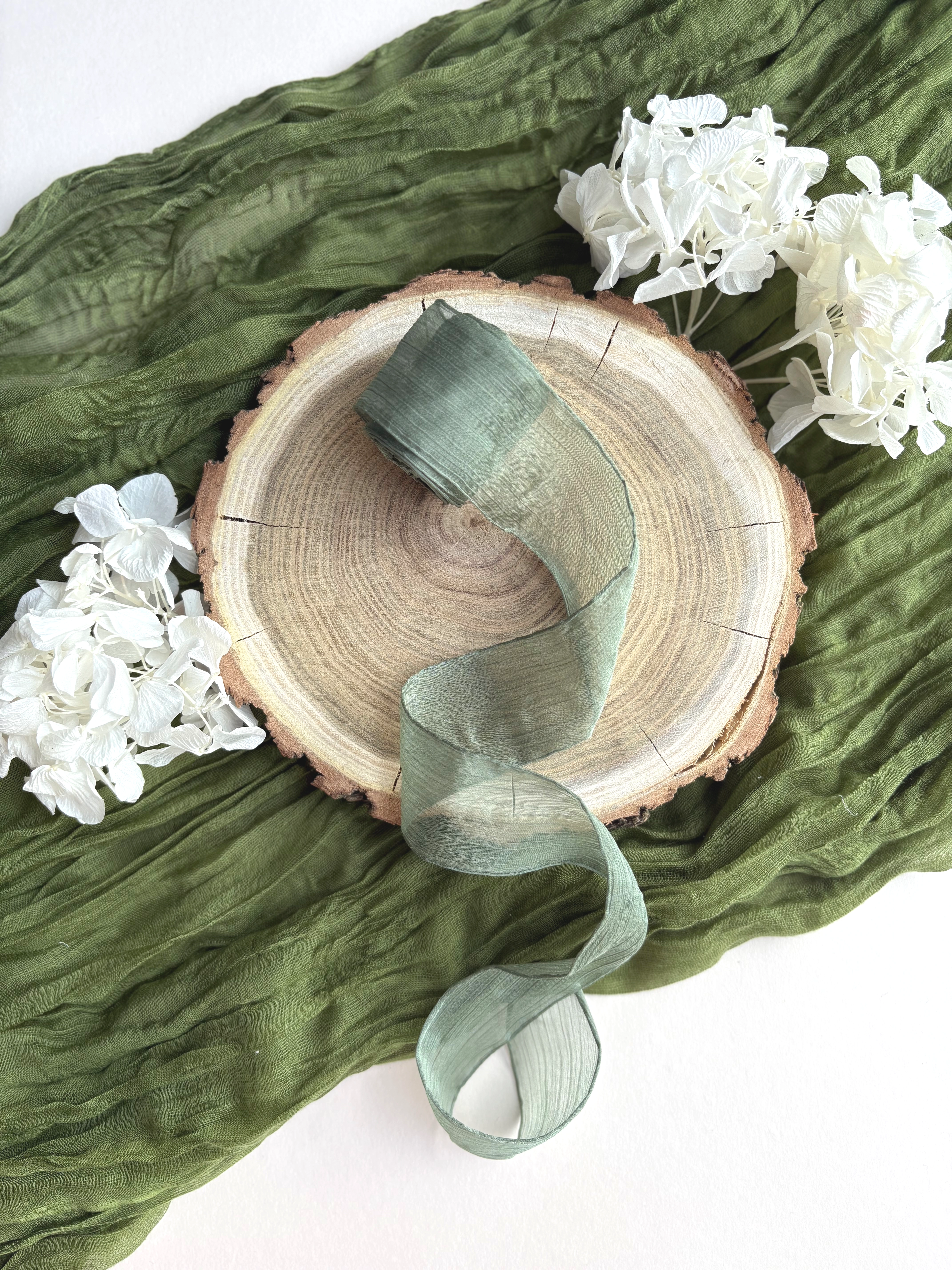 Panglica șifon texturat - Panglică șifon texturat Sage Green pentru decor elegant | AnArt Boutique