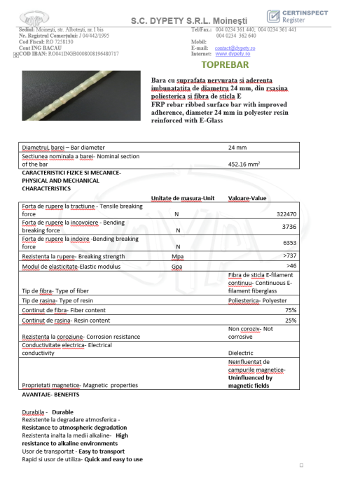Bară armătură  din fibră de sticlă Ø24 - 12m [2]