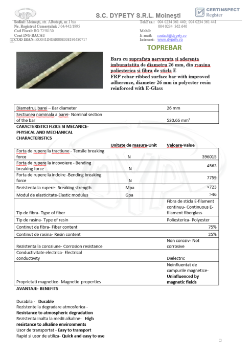 Bară armătură  din fibră de sticlă Ø26 - 12m [2]