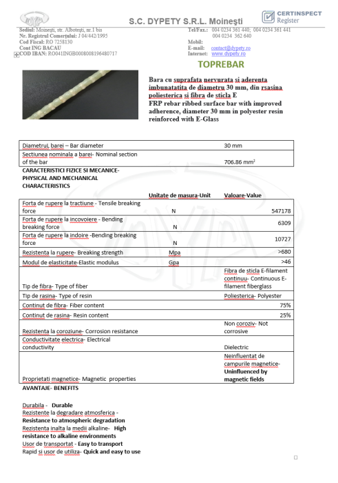Bară armătură  din fibră de sticlă Ø30 - 12m [2]