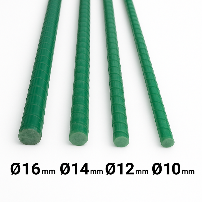 Set 25 araci/suport pentru rosii, ardei, viță de vie , din fibra de sticla (bara plina), verde, 2m x 12mm [3]