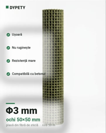 MATERIALE DE CONSTRUCȚII DIN FIBRĂ DE STICLĂ - PLASĂ DIN FIBRĂ DE STICLĂ Φ3  50x50 mm