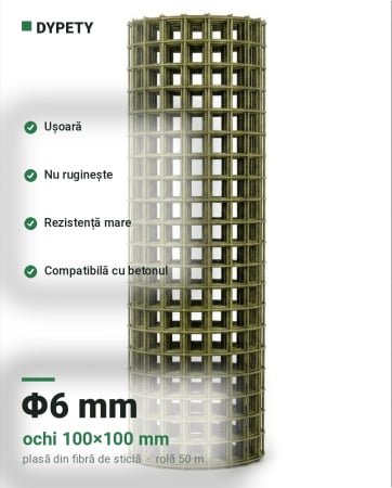 MATERIALE DE CONSTRUCȚII DIN FIBRĂ DE STICLĂ - PLASĂ DIN FIBRĂ DE STICLĂ Φ6  100x100 mm