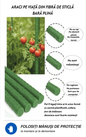 Araci din fibră de sticlă pentru grădinărit - Set 15 araci Φ16 Fibra Sticla (bara plina)