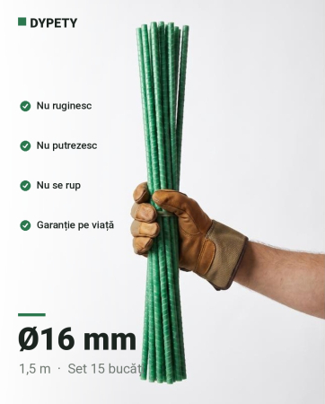 Araci din fibră de sticlă pentru grădinărit - Set 15 araci Φ16 Fibra Sticla (bara plina)