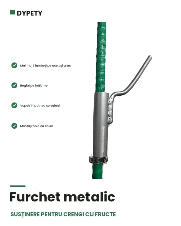 Araci din fibră de sticlă pentru grădinărit - Furchet metalic pentru susținere crengi, montat pe arac din fibră de sticlă — DYPETY