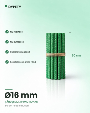 Țăruși din fibră de sticlă - Set 15 țăruși multifuncționali din fibră de sticlă Φ16 mm, 50 cm — DYPETY
