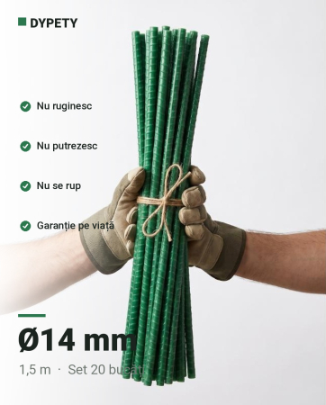 Araci din fibră de sticlă pentru grădinărit - Set 20 araci Φ14 Fibra Sticla (bara plina)