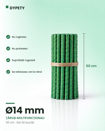 Țăruși din fibră de sticlă - Set 20 țăruși multifuncționali din fibră de sticlă Φ14 mm, 50 cm — DYPETY