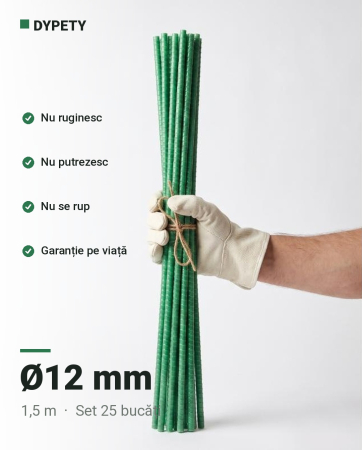 Araci din fibră de sticlă pentru grădinărit - Set 25 araci Φ12 Fibra Sticla (bara plina)