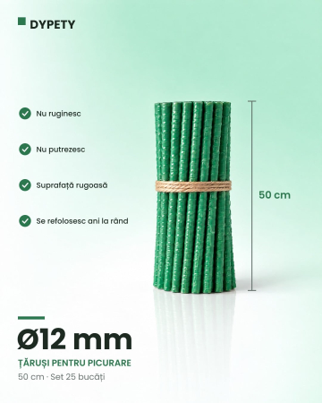 Țăruși din fibră de sticlă - Set 25 țăruși din fibră de sticlă Φ12 mm, 50 cm, pentru furtunul de picurare — DYPETY